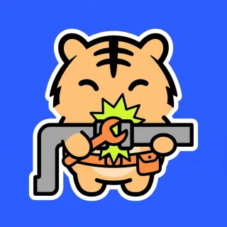 The TigerSoup tiger joining two pipes with a wrench