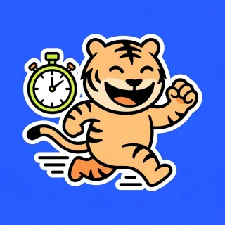 The TigerSoup tiger sprinting with a stopwatch