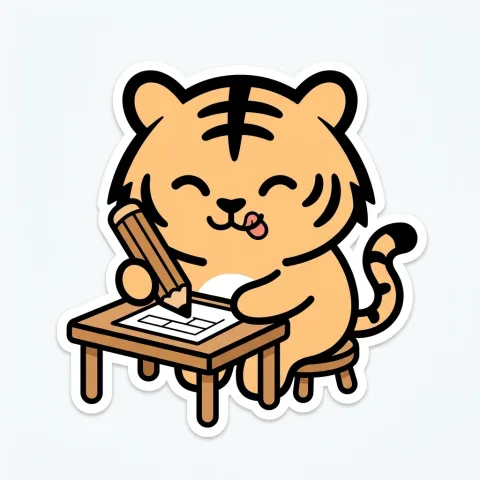 The tiger filling in a short form at a little desk