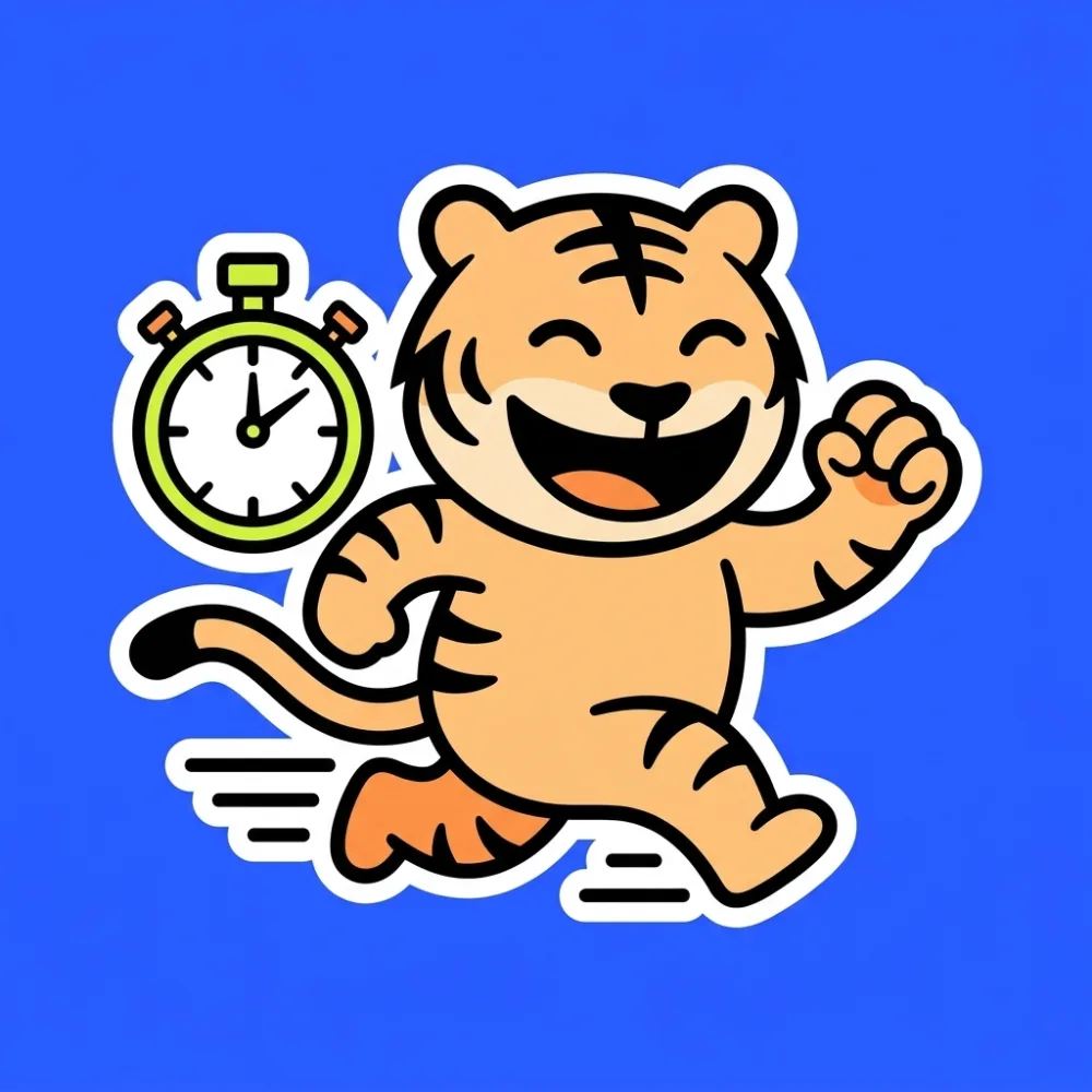The TigerSoup tiger sprinting with a stopwatch